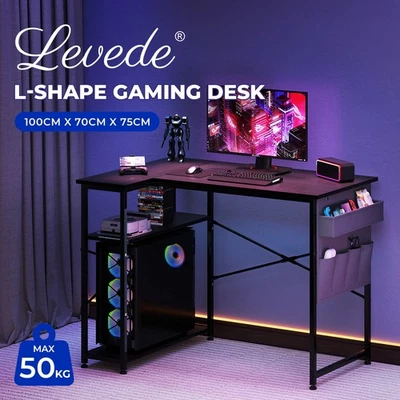 Levede L-shaped Gaming Computer Desk Corner Table Office Home 2 Storage Shelves