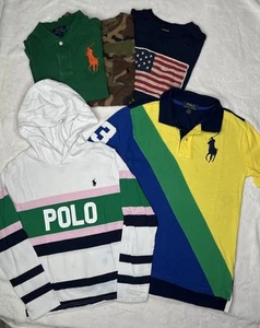 5 Polo Ralph Lauren Boys Youth M 10-12 Short Sleeve Collared T Shirts Lot Hoodie - Picture 1 of 17