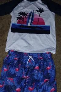 Boys The Children's Place surfboard and flamingo rashguard swim set size XXL 16 - Picture 1 of 1