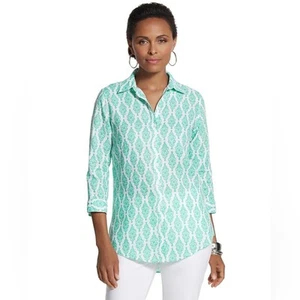 Chico’s Effortless Linen Batik Sina Shirt Size 1 Medium - Picture 1 of 11