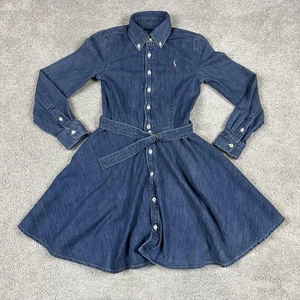 Vestido Ralph Lauren Niñas 10 Azul Denim Cinturón Botón Camisa Vestido Poni Logo - Imagen 1 de 10