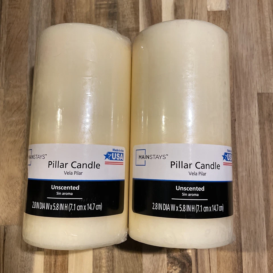 Две столовые свечи Mainstays без запаха 3 x 6 цвета слоновой кости новые - Изображение 1 из 1