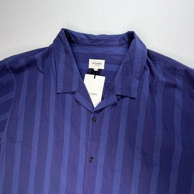 Camicia OCTOBRE EDITIONS uomo 3XL blu a righe Seersucker SS Camp colletto - Immagine 1 di 4