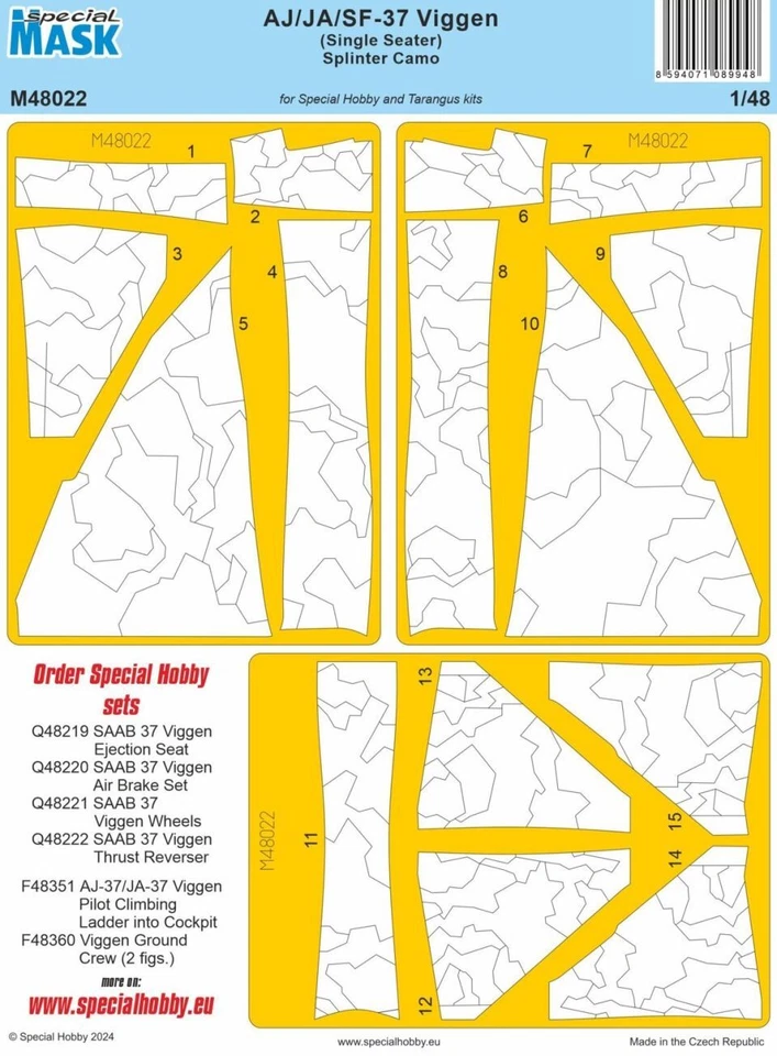 MW22 SPECIAL HOBBY M48022 AJ/JA/SF-37 VIGGEN (SINGLE SEATER) SPLINTER CAMO MASK