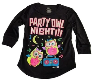 Justice Justice Party Owl Night Girls Sleepwear Top Graphic Black Size 8 G001 - Picture 1 of 5