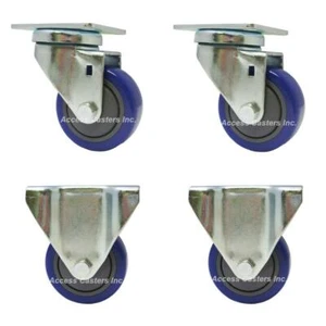 3P20PBG-SET 3" Caster wheel, Set of 4, Blue Poly Tread ,2 Rigid 2 Swivel - Picture 1 of 3