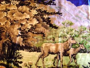 Vintage ITALY Velvet Tapestry Rug Deer Buck HUGE 4 ft x 6+ft Original Tag Mint - Picture 1 of 1