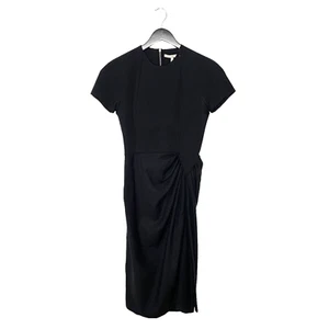 Victoria Beckham Asymmetric Draped Viscose Wool Sheath Midi Dress Size 12 Black - Picture 1 of 10