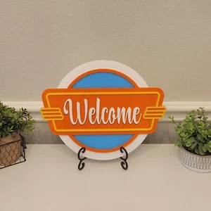 Mid Century Modern Inspired Wall Art Diner Style Welcome Sign 50s 60s Retro Vibe - Picture 1 of 4