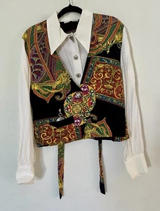 Sandro Paris vintage 1 piece shirt & vest multi colored, fob watch embellishment - Foto 1 di 9