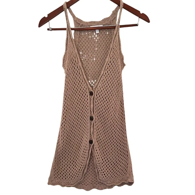 Chaleco Y2k Delias Crochet Punto Abierto Abotonado Beige Talla S Boho Playa Foto 1 de 4