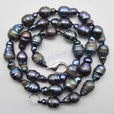 罕见自然 8-15 毫米黑色南海爱迪生重生克希巴洛克珍珠项链 — 第 1/3 张图片