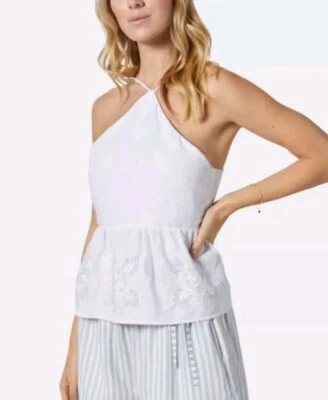 Top Halter Joie Stillwel Floral Bordado Blanco Pequeño Informal Suave Algodón Lino Foto 1 de 4