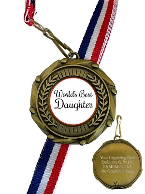 EMBLEMS GIFTS LTD World’s Best Daughter 45 mm Kombi Medaille & Band Gravur kostenlos