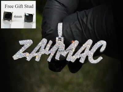 Colgante de plata 925 con placa de identificación personalizada de diamantes naturales certificados para hombre regalo gratuito Foto 1 de 4