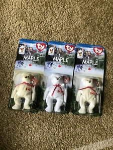 Ty Beanie Baby Ahorn Bär - 3er Set Neu und versiegelt - Bild 1 von 2