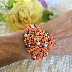 Vintage Glass Signed Beaded Miriam Haskell Orange Bracelet ๐ - Picture 1 of 10