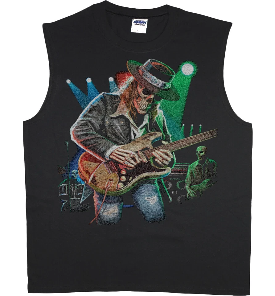 Camiseta sin mangas musculosa para hombre Camiseta sin mangas Texas Blues Guitarra Calavera Calcomanía Foto 1 de 1