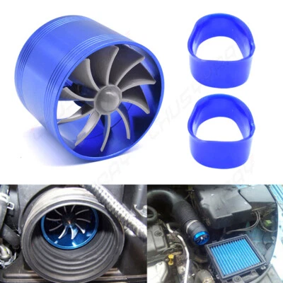 Turbine Turbo Charger Air Intake Gas Fuel Saver Fan Car Supercharger blue new - Image 1 of 4