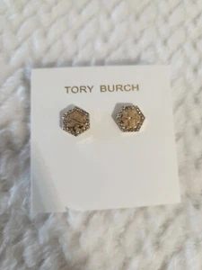Tory Burch Gold Pave Hexagon Stud with Crystals Earrings - Picture 1 of 5