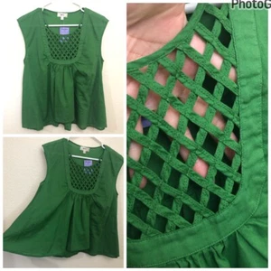 NYTT Womens Large Green Crop Top Sleeveless Lattice Cutout Thin Lightweight NWT - Picture 1 of 12