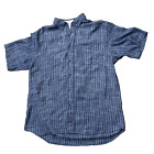 Basic Options Shirt Mens L Aztec Lined Collar Blue Vertical Stripes Back Pull L