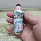 Vintage Antique Chinese Glass Snuff Bottles Dragon Painted Snuffbox Gifts Signet