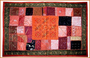 Tapiz de pared antiguo bordado a mano con cuentas de lentejuelas pesadas que cuelga de la India - Imagen 1 de 5