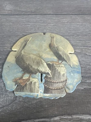 Vintage Decorated Hand  Painted Sand Dollar Two Seagulls Scene - Image 1 of 4