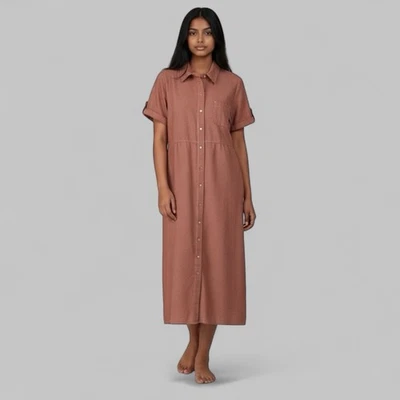 VTG 90s White Stag Midi Shirt Dress L Red Tan Gingham Check Snap Front - Image 1 of 4