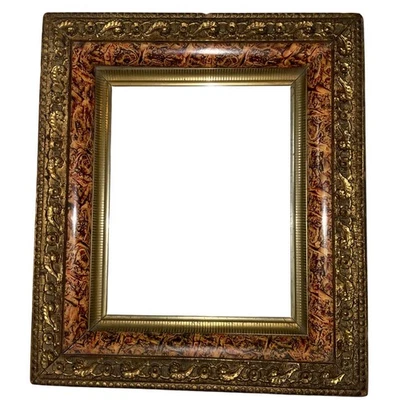 Antiguo marco de madera victoriano yeso pintado vidrio original 8 x 10 Foto 1 de 4