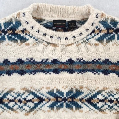 STRUCTURE Sweater Vintage Wool Silk Alpaca XL Fair Isle Nordic ~ made in England - Image 1 of 4