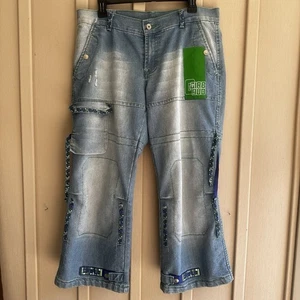 "Jeans Girbaud Marithe Francois 31 años 90/Y2k pierna ancha holgados hip hop bordados 34""" - Imagen 1 de 13