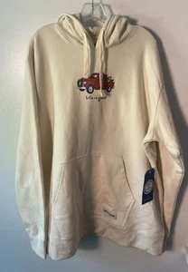 Life Is Good Men's Hoodie Dog Truck Tree Holiday NWT Sz XXL Cream Color - Picture 1 of 7