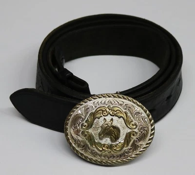 Vintage Montana Silversmith Belt Buckle Horse Head Silver Plated Includes Belt - Image 1 of 4