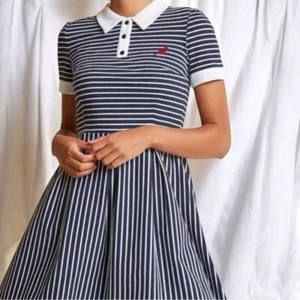 ModCloth Cultivated Quirk Navy White Striped Kitty Cat Shirt Dress Size M - Picture 1 of 12