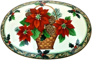 Mikasa Poinsettia in Basket Porcelain 6.75” Oval Trinket Keepsake Box - Picture 1 of 12