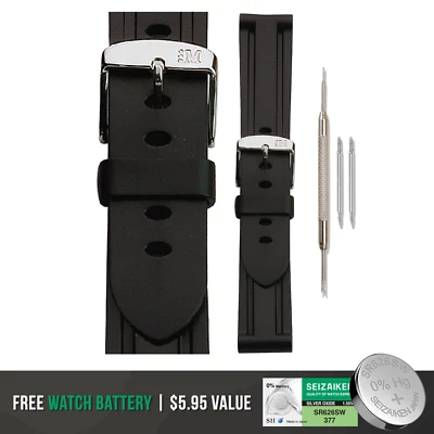 Correa de reloj Morellato Mariner de goma negra - resistente al agua + batería extra Foto 1 de 4