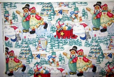 1 Yard VTG RARE DAISY KINGDOM GINGERFRIENDS ALLOVER XMAS SCENE FABRIC 45" Wide - Image 1 of 3