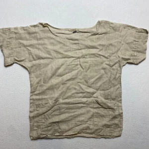 Francesca Bettini Linen Top Women's M Tan Lagenlook Summer Beach Blouse - Picture 1 of 10