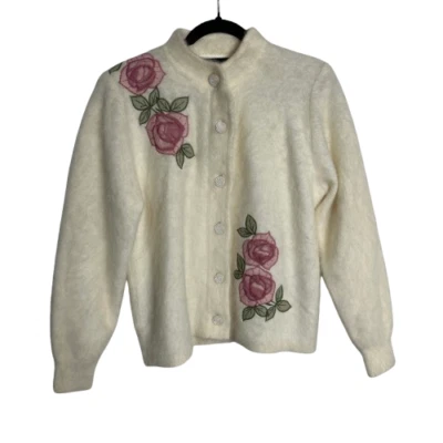 Cárdigan Suéter De Colección Venesha Angora Mujer Talla M Crema Floral Rosa Cottagecore Foto 1 de 4