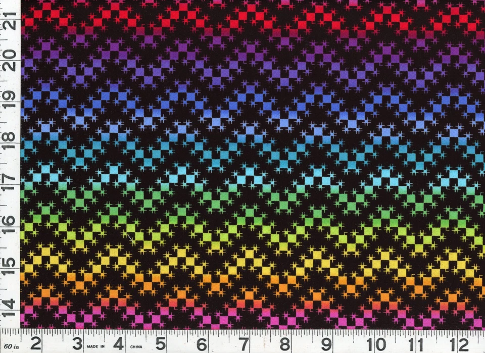 Fancy Rainbow Squares Chevron Design Black Quilting Sewing Fabric by Yard #937 - Image 1 of 1