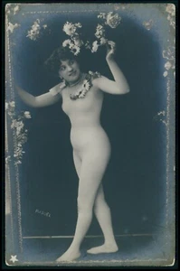 hh French risque near nude bodystocking Victorian woman old 1900s photo postcard - Bild 1 von 2