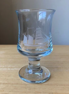Holmegaard DANISH SHIPS ENGRAVED 5.5" Ice Blue Wine Glass - Denmark - EUC - Picture 1 of 6