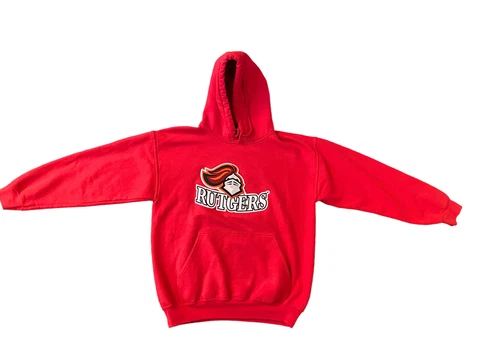 Vintage Rutgers University Hoodie Sweatshirt Adult Medium Embroidered Logo Red Cover