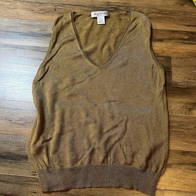 Suéter Brooks Brothers Mujer Talla M Dorado Marrón Chaleco Sin Mangas Tejido Sólido Bronce Foto 1 de 4
