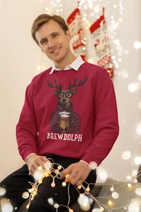 Brewdolph The Red Nose Reindeer Christmas Sweater | Comfy Sweatshirt | 3 Colors - Picture 1 of 31