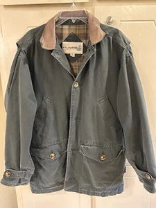 VTG FieldMaster Jacket M Green Barn Chore Coat Plaid Quilt Lined Leather Trim - Picture 1 of 22