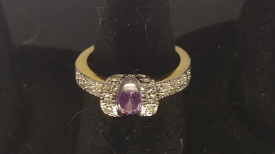 Stunning Marquise Amethyst Halo 18 Diamonds Gold Plate Ring, Sz. 4 3/4 - Image 1 of 4