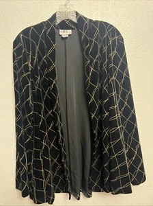 JBS LTD Cardigan Jacket Women's Medium Black  Gold Velvet Open Front  Relaxed - Picture 1 of 7